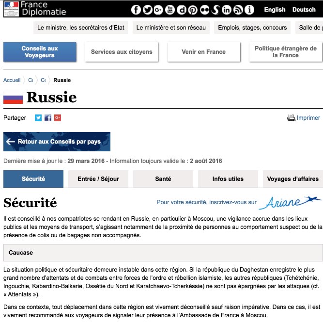Russie - Securite - France-Diplomatie - Ministere des Affaires etrangeres et du Developpement international