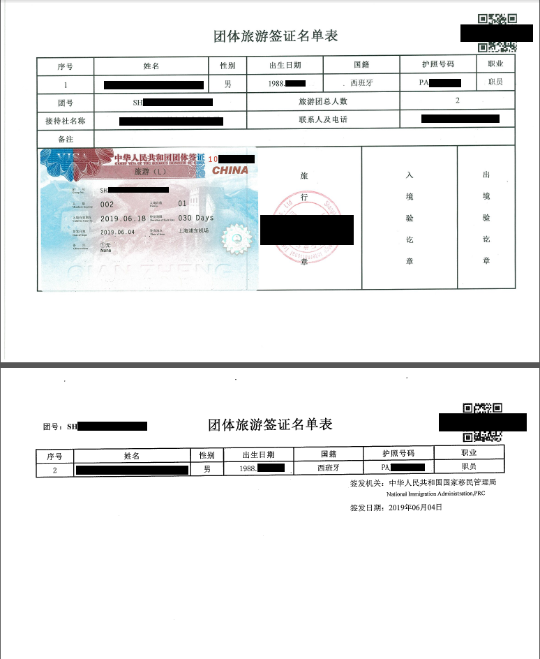 Visa de groupe chinois