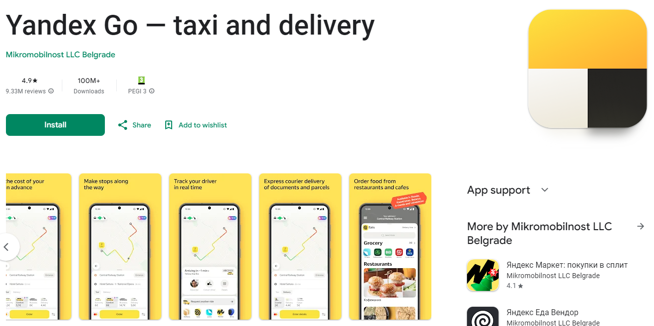 Yandex Go Taxi - Application de réservation de taxi en Russie